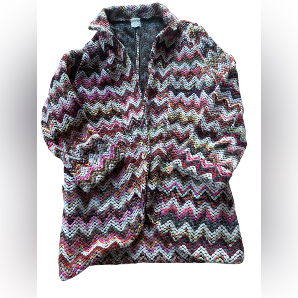 Women 70s Style Chunky Knit Coat Rainbow Size S Earthy Hippie Boho